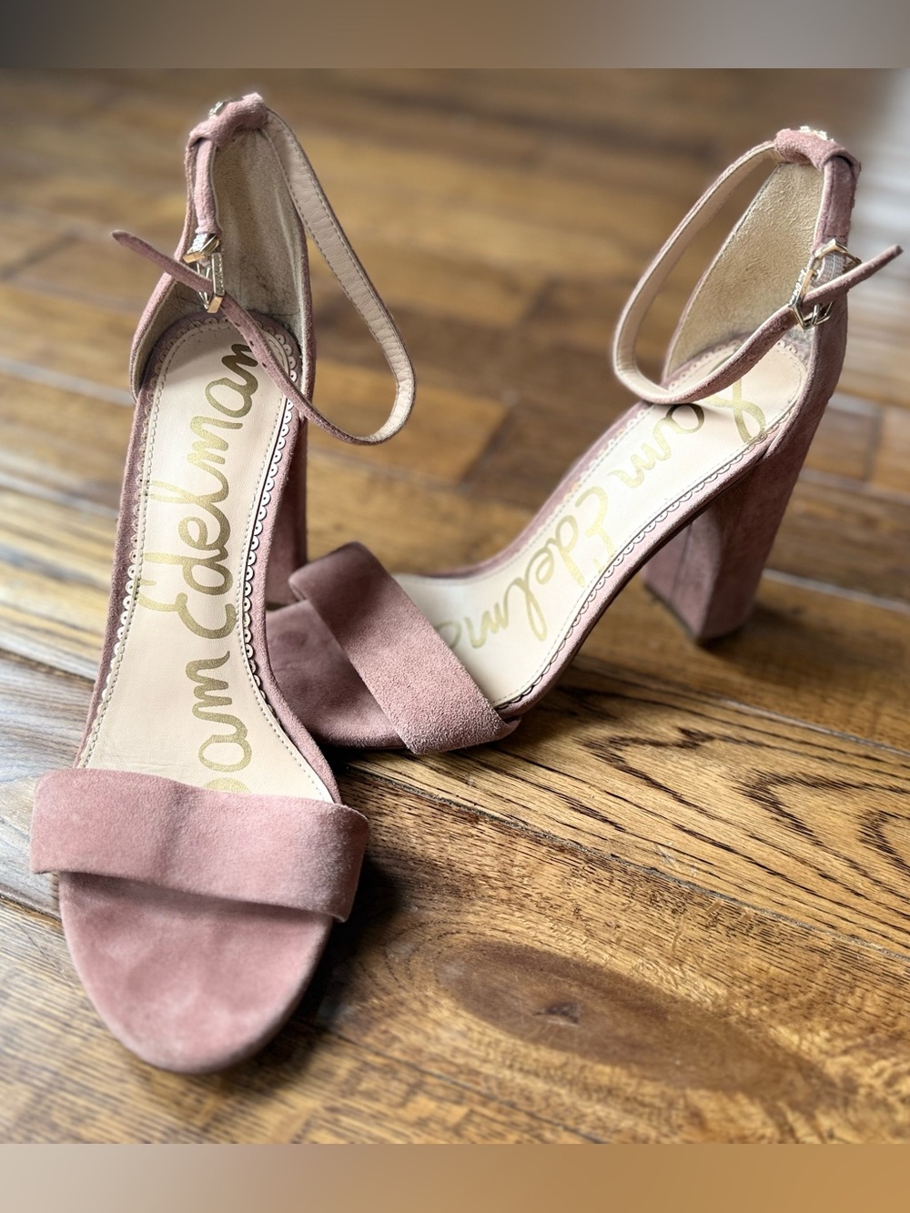 Sam Edelman Dusty Rose Suede Block Heel Sandals Size 8 Ankle Strap